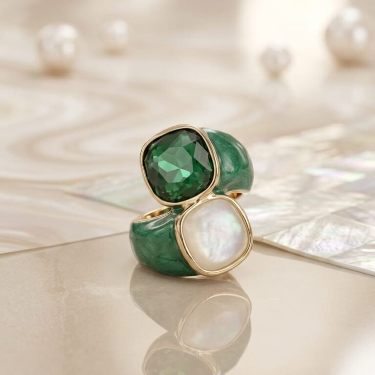 Emerald Green Cushion Resin Ring