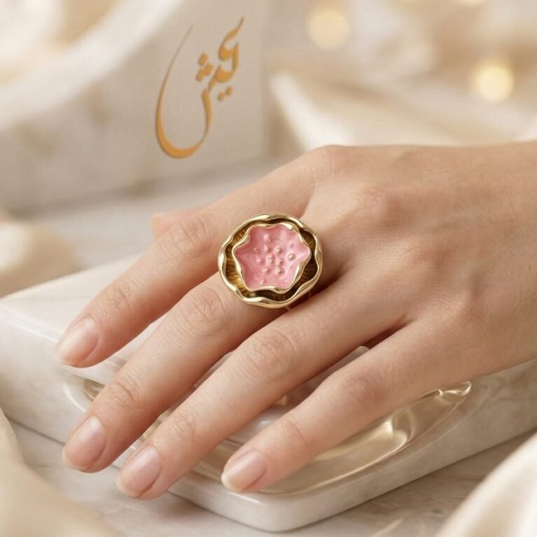 Golden Blossom Pink Lotus Ring