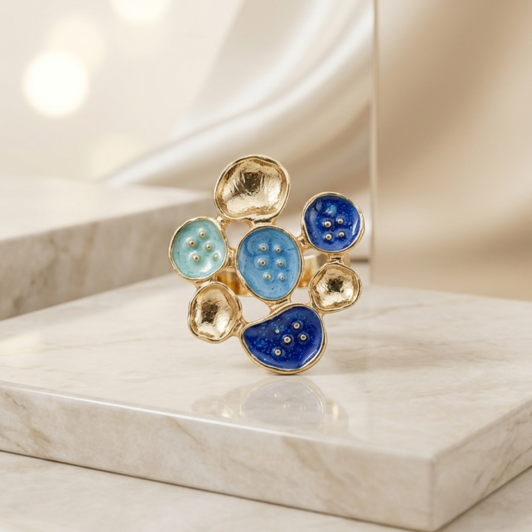 Sapphire Bloom Adjustable Floral Statement Ring