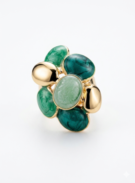Jade Blossom Adjustable Statement Ring