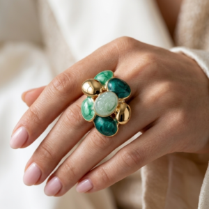 Jade Blossom Adjustable Statement Ring