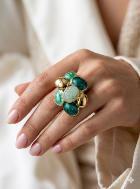 Jade Blossom Adjustable Statement Ring