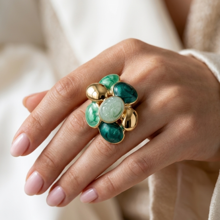 Jade Blossom Adjustable Statement Ring