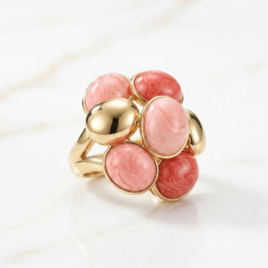 Coral Blush Enamel & Gold Statement Ring
