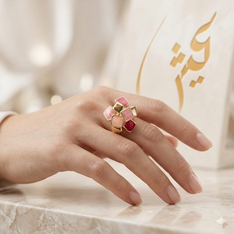 Golden Pastel Pink Mosaic Ring